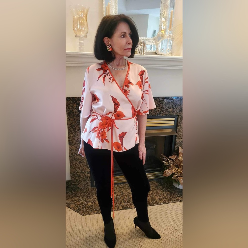 Ted Baker Wrap blouse in red orange print